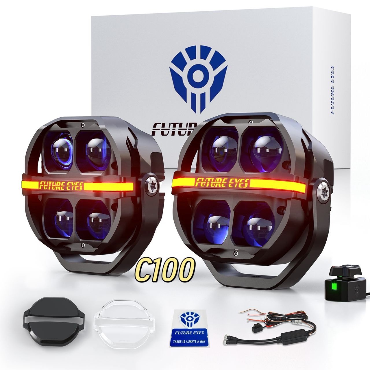 Future Eyes C100 4 Inch DRL 180Watt Spot Light Set