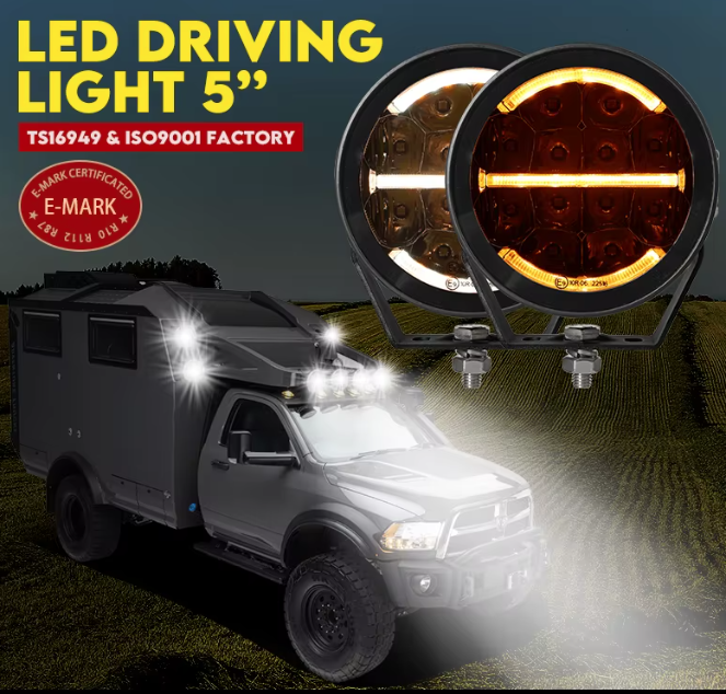 TerraTrek 5" DRL 120W 12 000lm High Power Spot Light Set Incl Harness