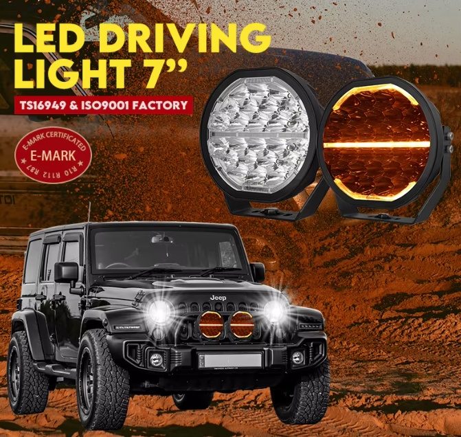 TerraTrek 7" DRL 240W 22 000lm High Power Spot Light Set Incl Harness