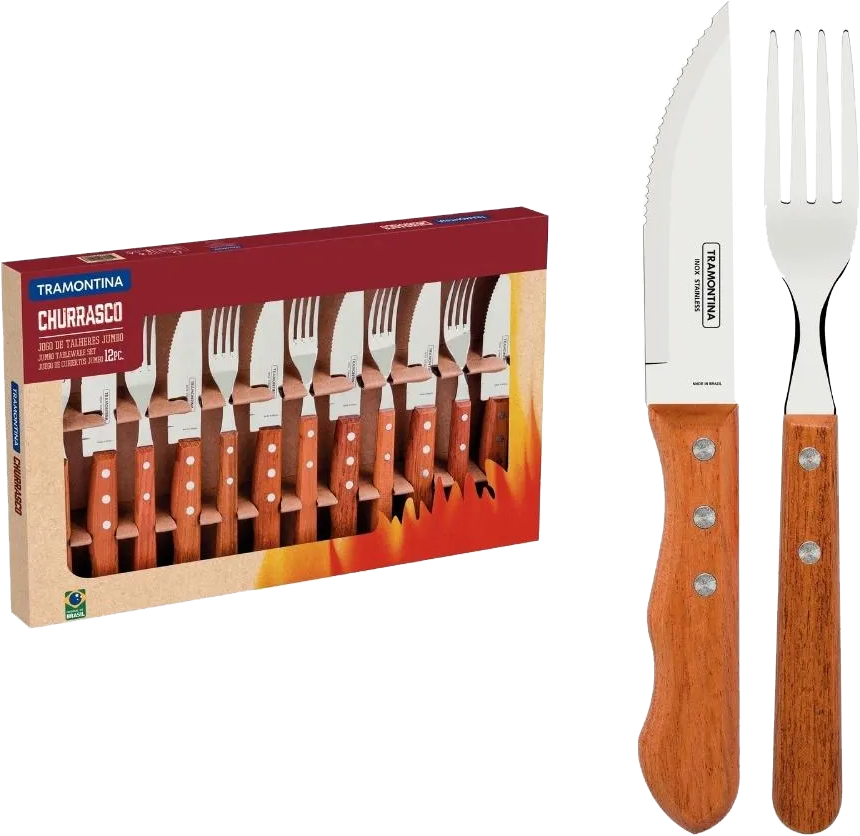 TRAMONTINA CUTLERY BRAAI SET NATUR WOOD 12PC BOX