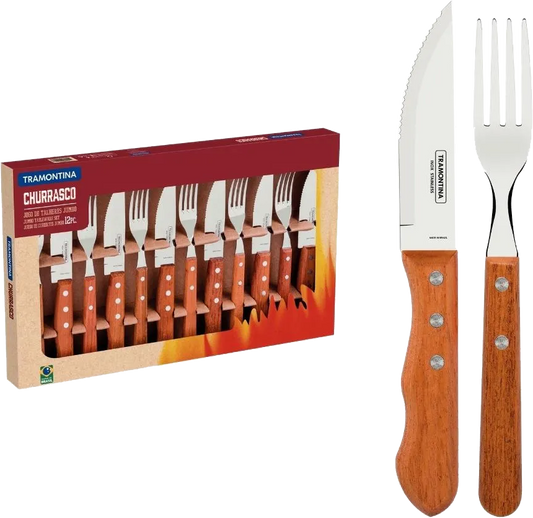 TRAMONTINA CUTLERY BRAAI SET NATUR WOOD 12PC BOX