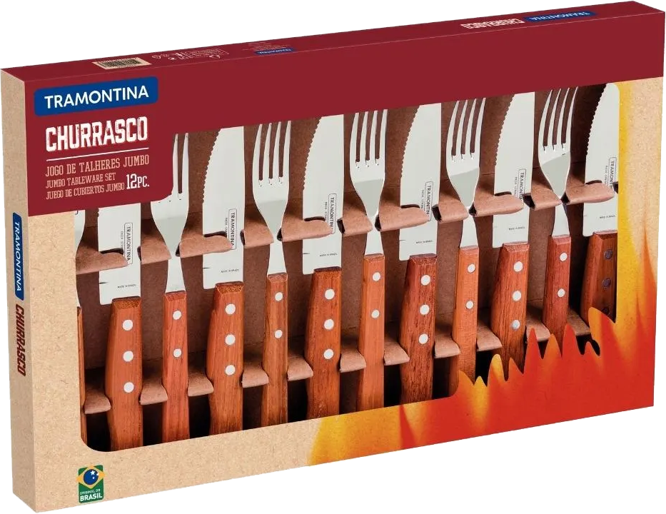 TRAMONTINA CUTLERY BRAAI SET NATUR WOOD 12PC BOX