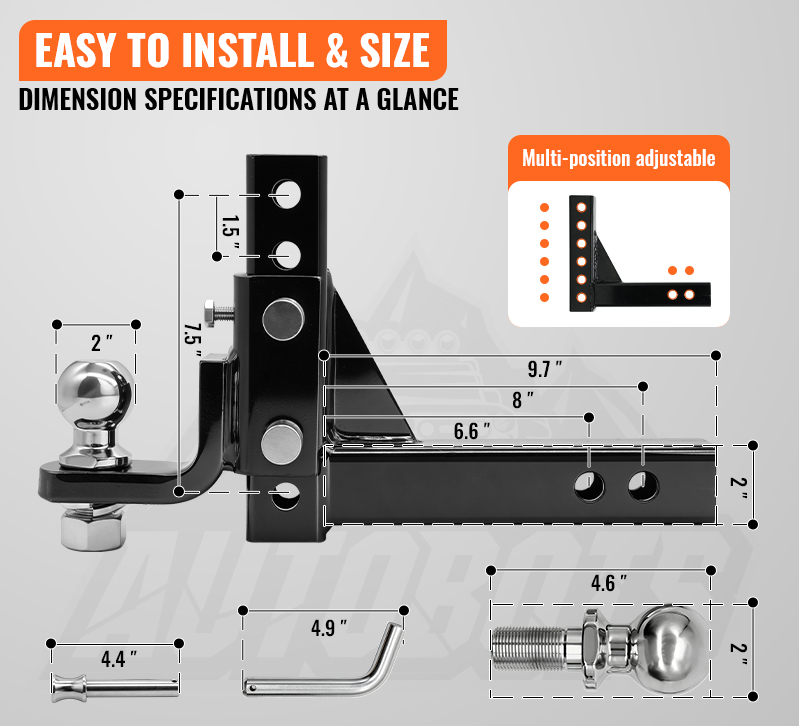 TerraTrek 6" Adjustable Tow Hitch Drop/Lift Mount