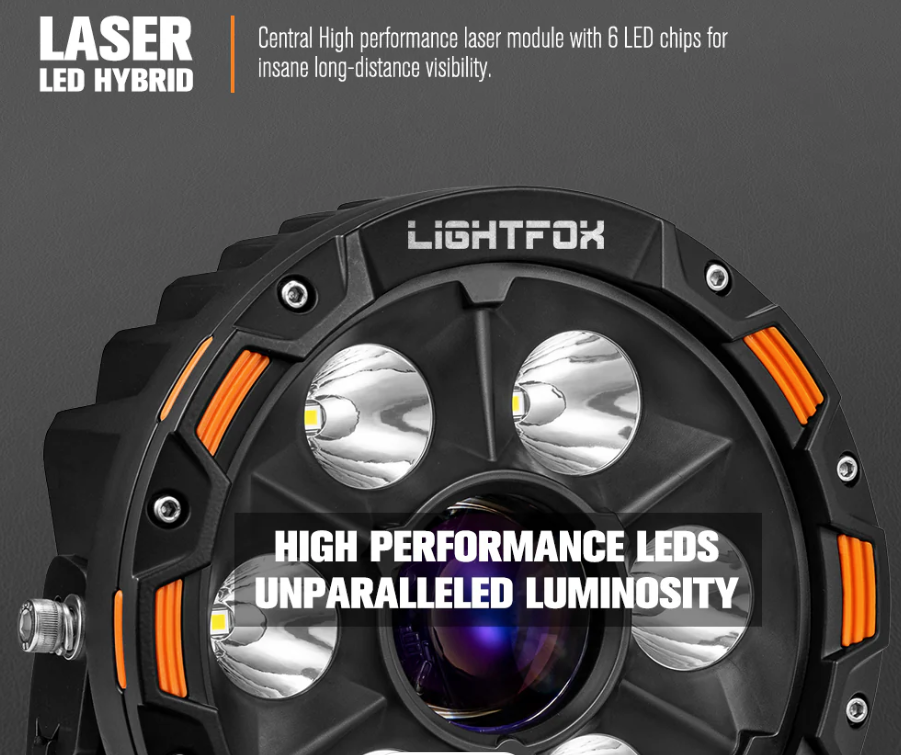 Lightfox 9inch Laser LED Driving Lights 1Lux@7,302ft/2,226m IP68 15,046 Lumens