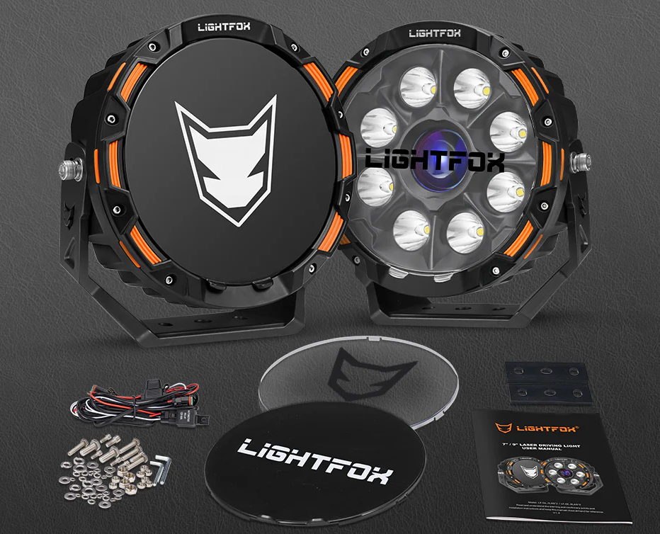 Lightfox 9inch Laser LED Driving Lights 1Lux@7,302ft/2,226m IP68 15,046 Lumens
