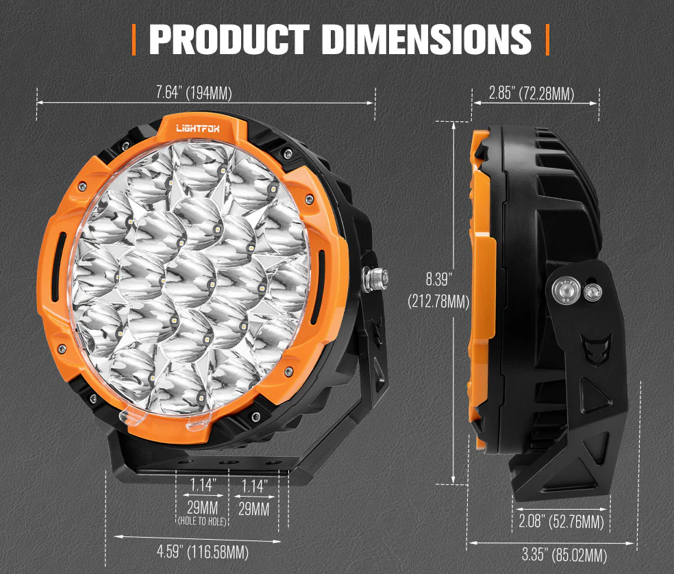 Lightfox 7inch LED Driving Light 1Lux@5,512ft/1,680m IP68 13,600 Lumens