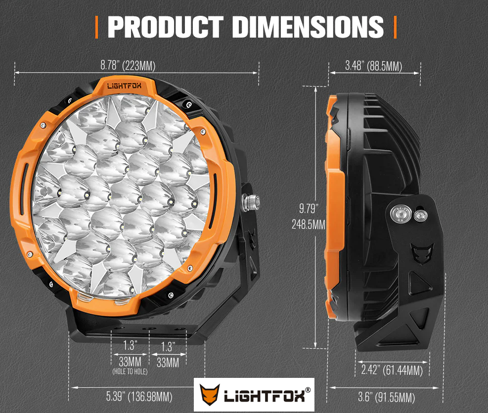 Lightfox 9inch LED Driving Light 1Lux@6,890ft/2,100m IP68 16,342 Lumens